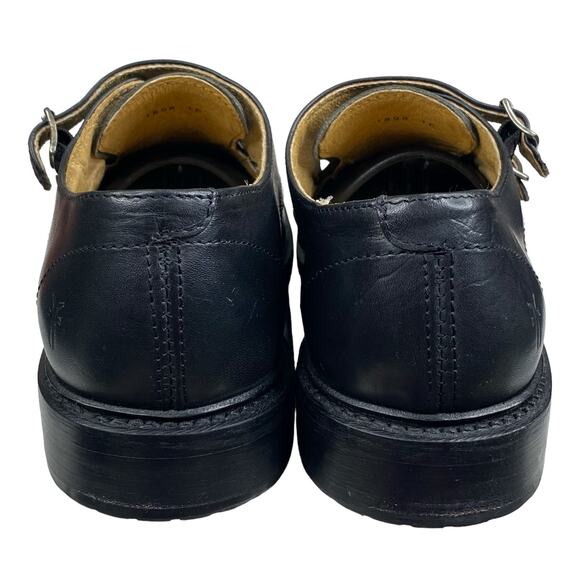 Frye Mens James Double Monk Strap Black Leather Slip On Oxford Size US 8.5